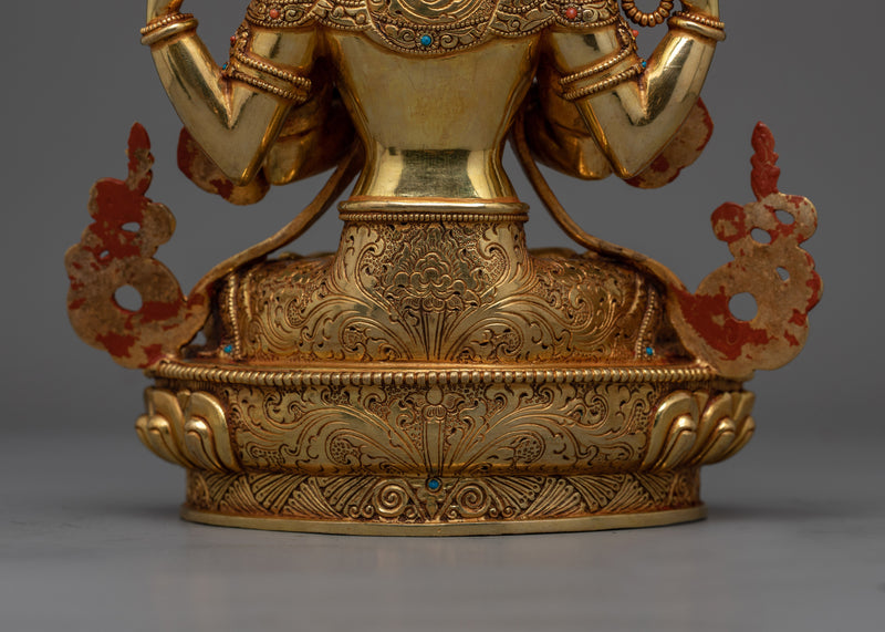 Chenrezig Gold Gilded Compassionate Deity Statue | Embodiment of love-kindness