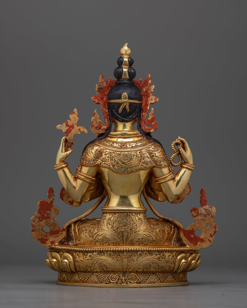 Chenrezig Gold Gilded Compassionate Deity Statue | Embodiment of love-kindness