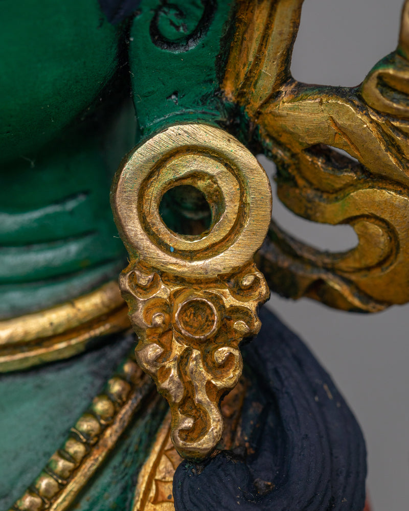 Green Tara Protective Deity on Colored Statue | Beacon of Compassion