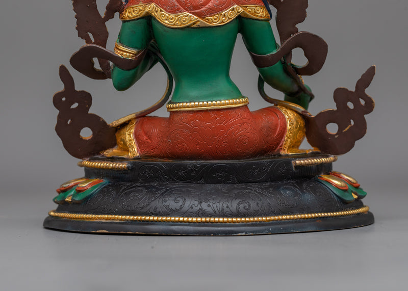 Green Tara Protective Deity on Colored Statue | Beacon of Compassion