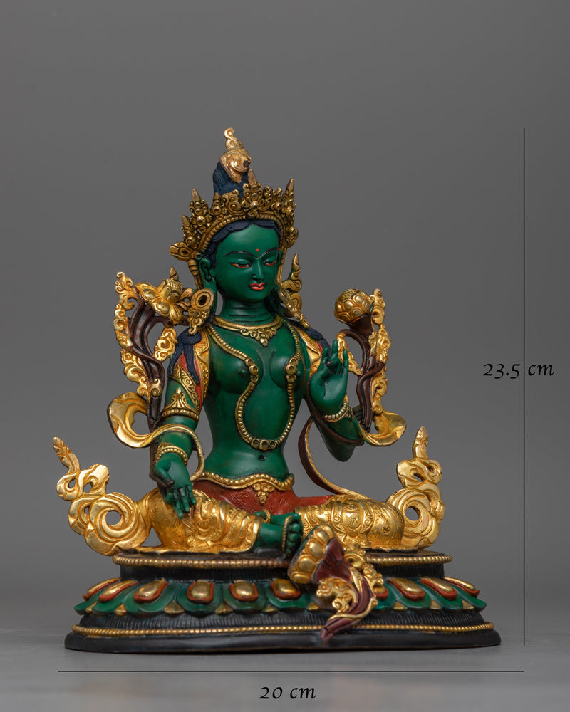 Green Tara Protective Deity on Colored Statue | Beacon of Compassion