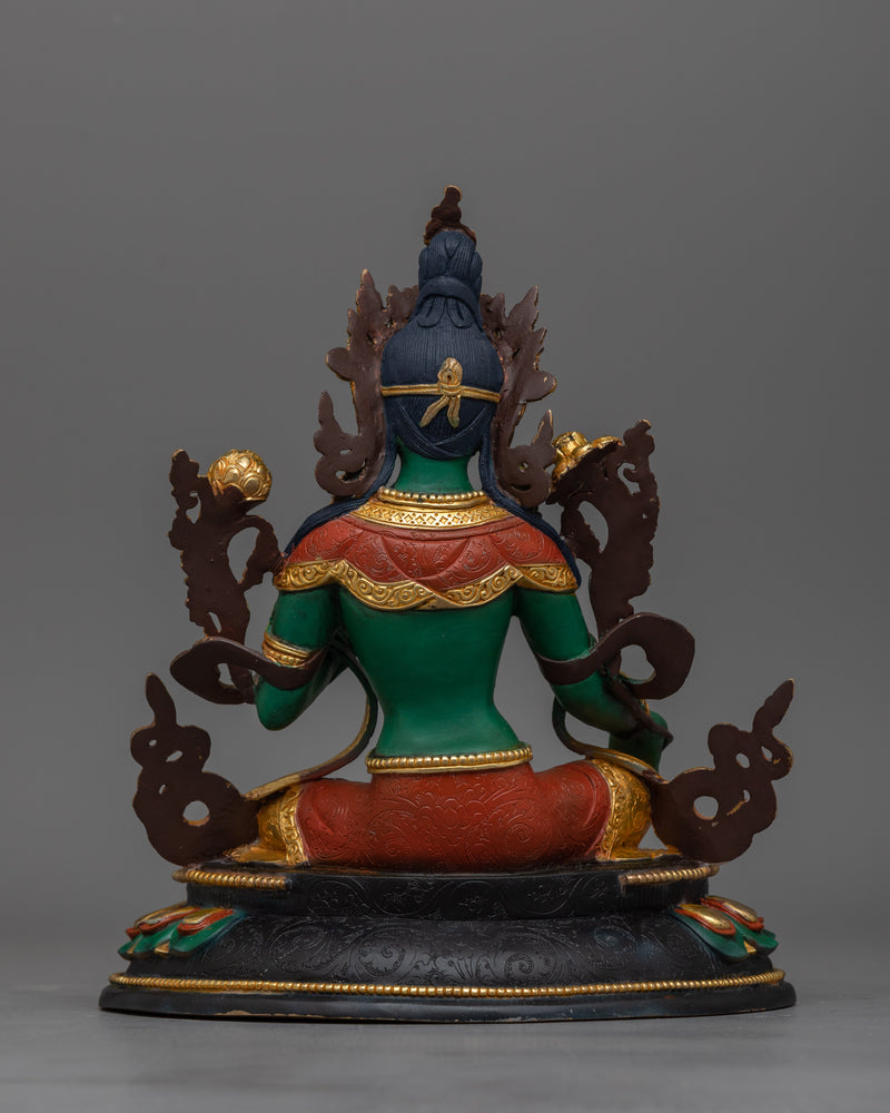 Green Tara Protective Deity on Colored Statue | Beacon of Compassion