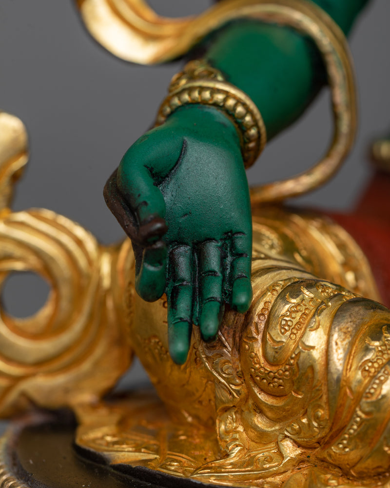 Green Tara Protective Deity on Colored Statue | Beacon of Compassion