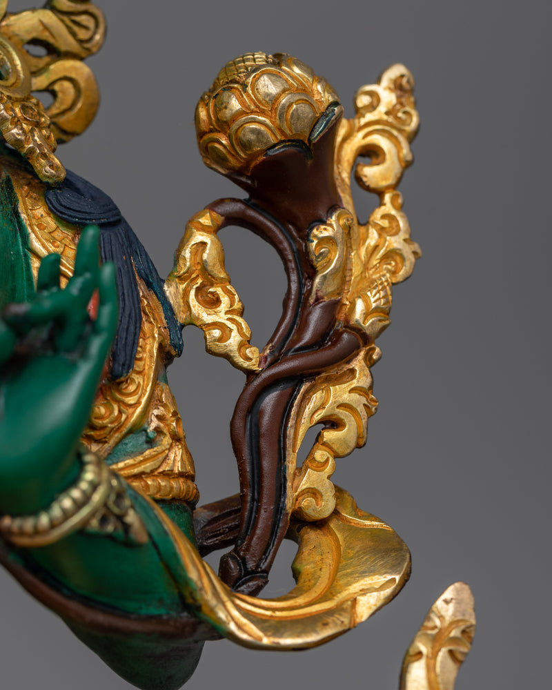 Green Tara Protective Deity on Colored Statue | Beacon of Compassion