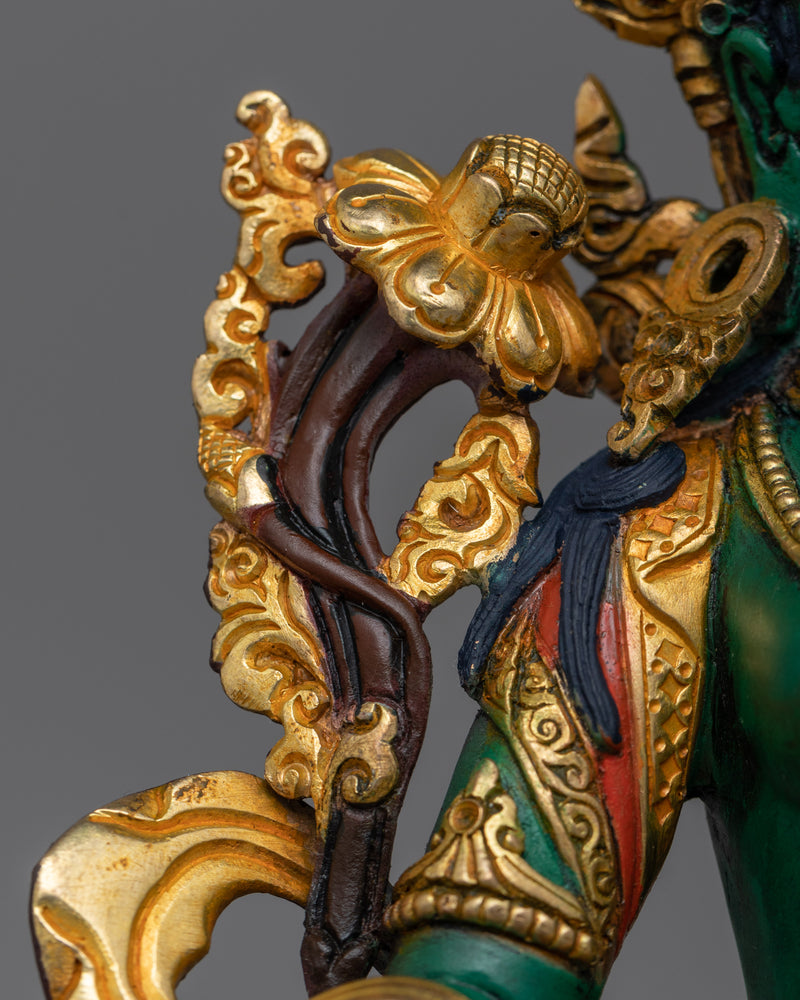 Green Tara Protective Deity on Colored Statue | Beacon of Compassion