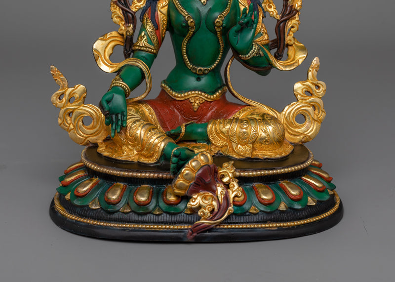 Green Tara Protective Deity on Colored Statue | Beacon of Compassion