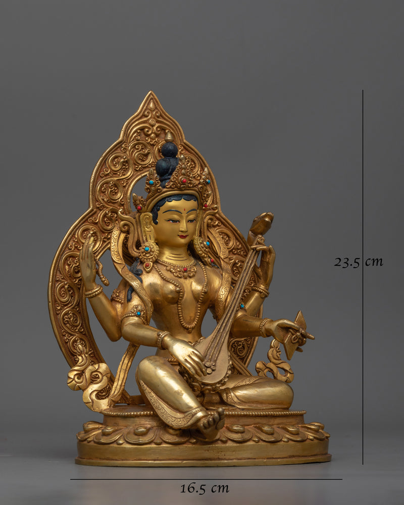 Shri Saraswoti Gold Gilded Statue | Beacon of Knowledge and Creativity