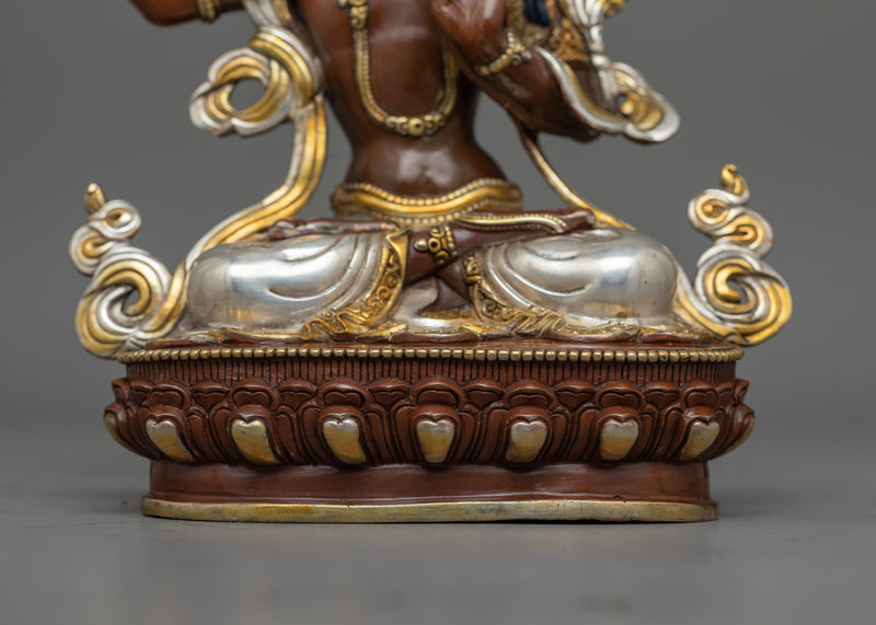 Manjushri Silver Plated Oxidized Statue | Embodiment of Wisdom