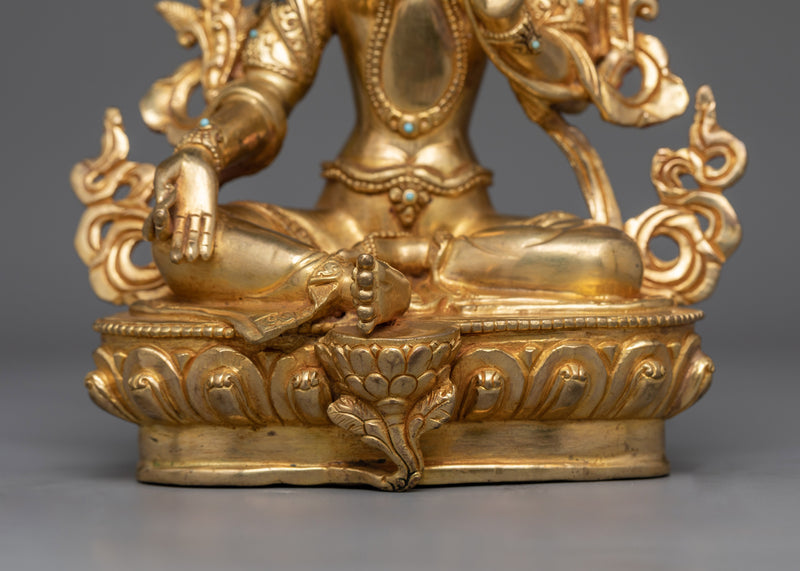 Green Tara Gold Gilded Small Statue | Essence of Compassion and Protection