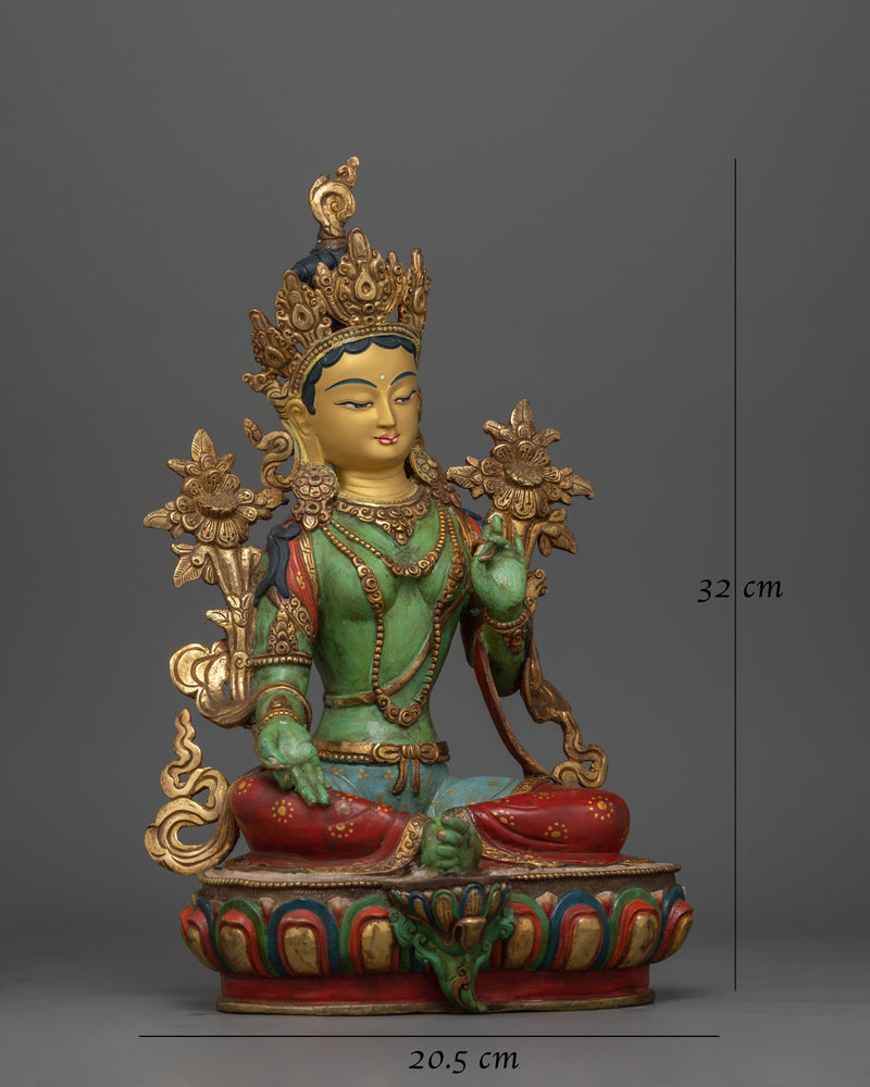 Green Tara Colored Handmade Statue | Essence of Compassionate Action