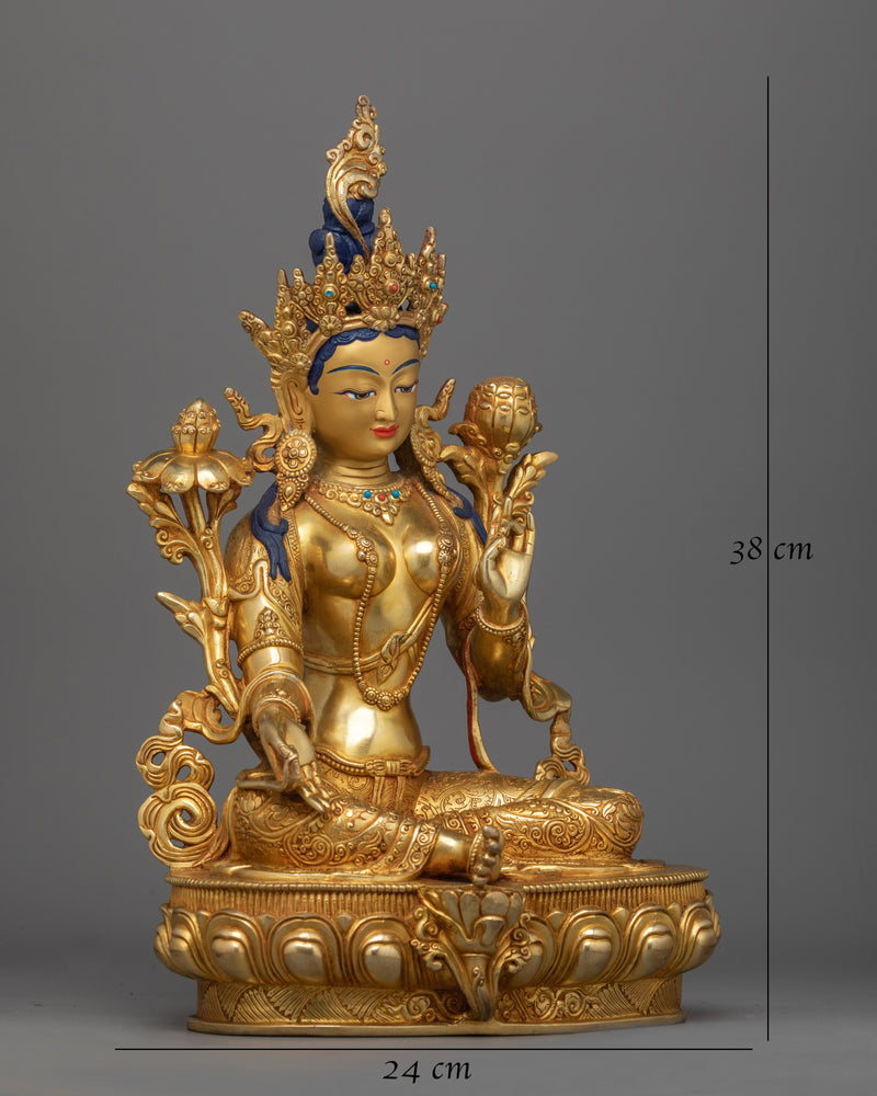 Green Tara Handmade Gold-Gilded Statue | Embodiment of Active Compassion