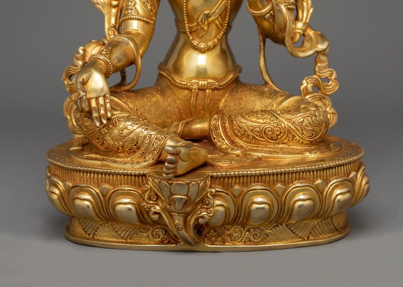 Green Tara Handmade Gold-Gilded Statue | Embodiment of Active Compassion