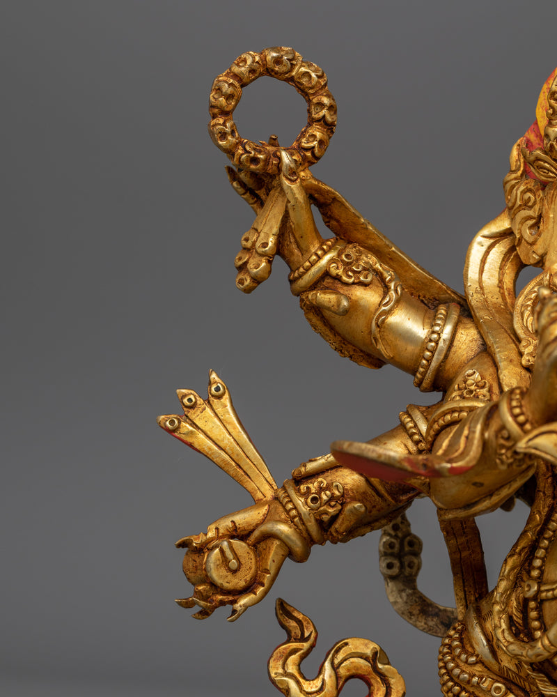 Six-Armed Mahakala Handmade Gold-Gilded Statue | Protector of the Dharma