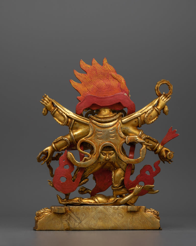 Six-Armed Mahakala Handmade Gold-Gilded Statue | Protector of the Dharma