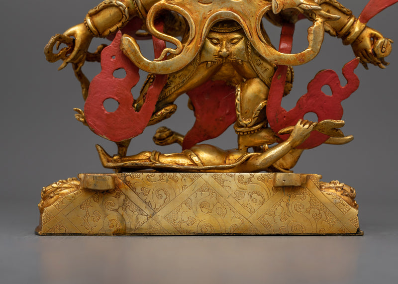 Six-Armed Mahakala Handmade Gold-Gilded Statue | Protector of the Dharma