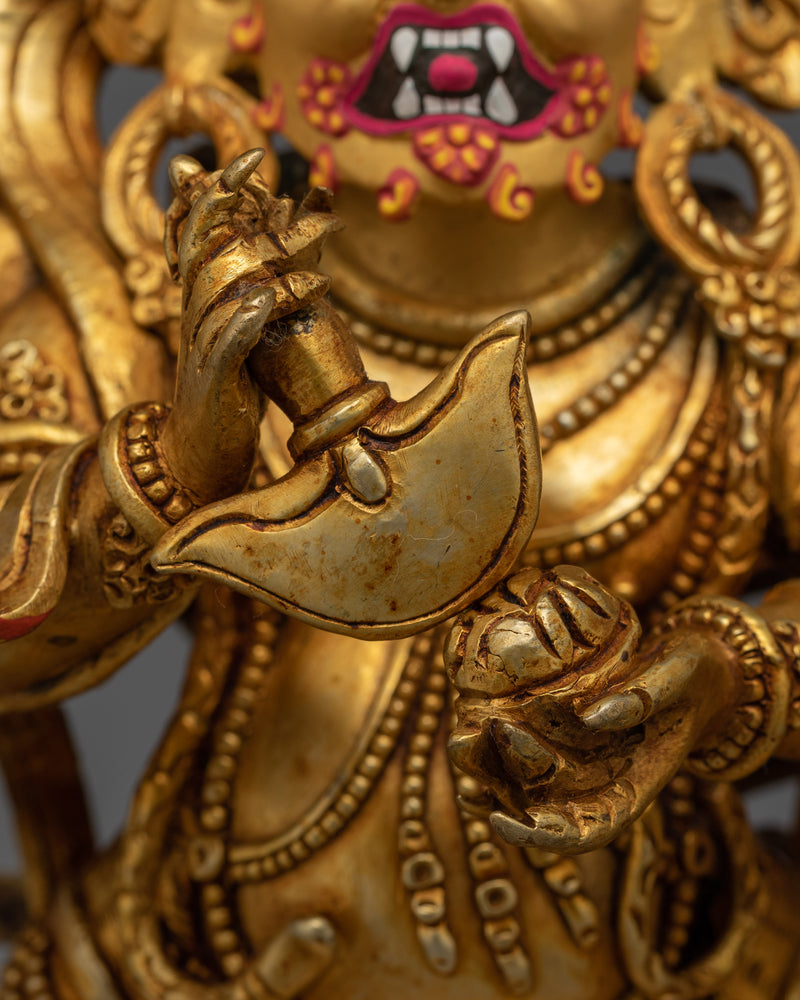 Six-Armed Mahakala Handmade Gold-Gilded Statue | Protector of the Dharma