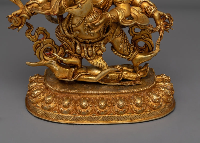 Six-Armed Mahakala Handmade Gold-Gilded Statue | Protector of the Dharma