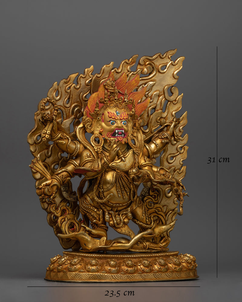 Six-Armed Mahakala Handmade Gold-Gilded Statue | Protector of the Dharma