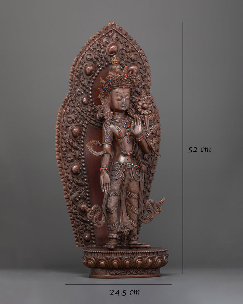 Standing Chenrezig Handmade Oxidized Statue | Embodiment of Compassionate Resolve