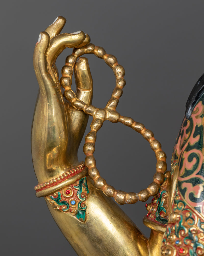 Chenrezig Colored Gold-Gilded Statue | Embodiment of Infinite Compassion