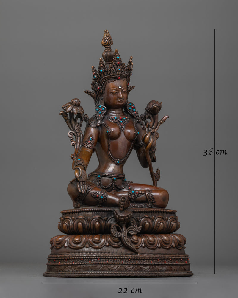 Green Tara Handcrafted Dark Oxidized Statue | Embodiment of Compassion