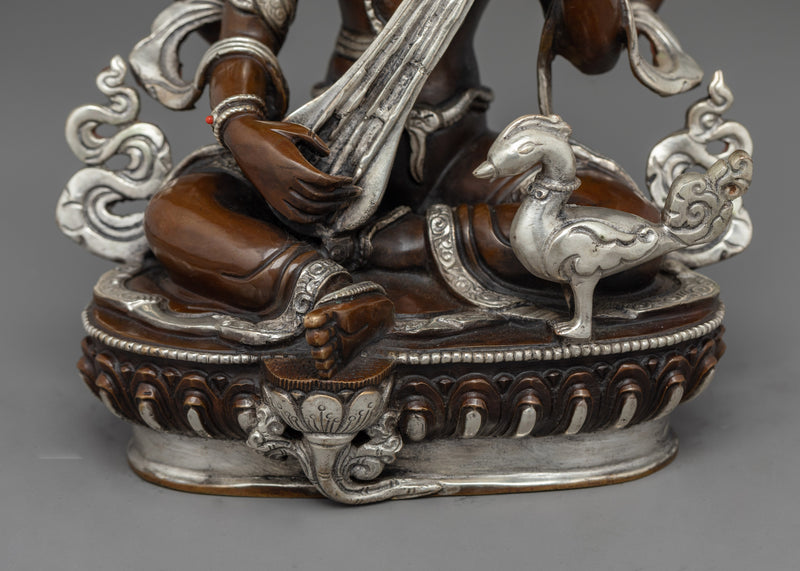 Saraswati Handmade Silver-Plated Statue | Goddess of Knowledge