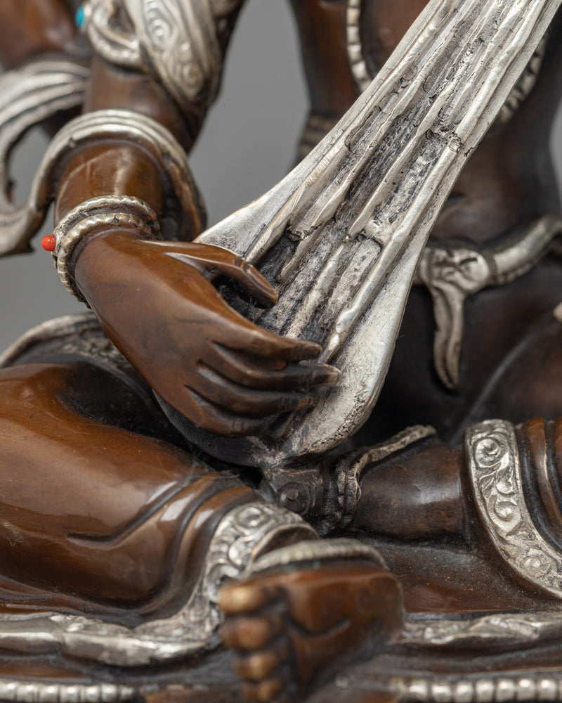 Saraswati Handmade Silver-Plated Statue | Goddess of Knowledge