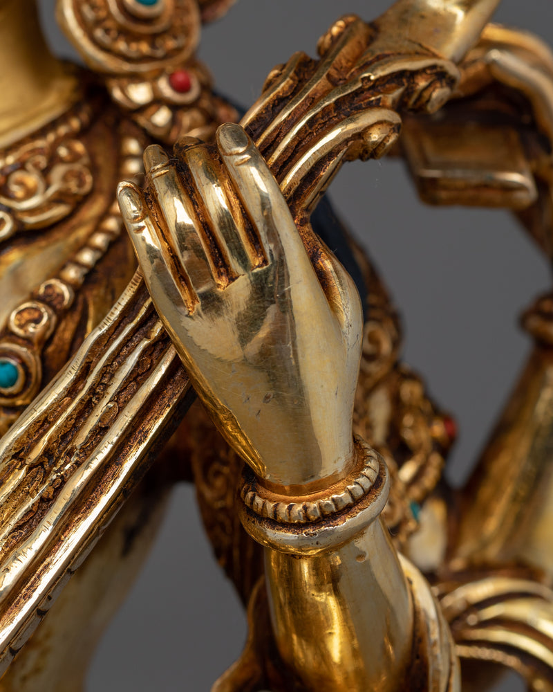 Saraswati Handmade Gold Gilded Statue | Icon of Knowledge and Art