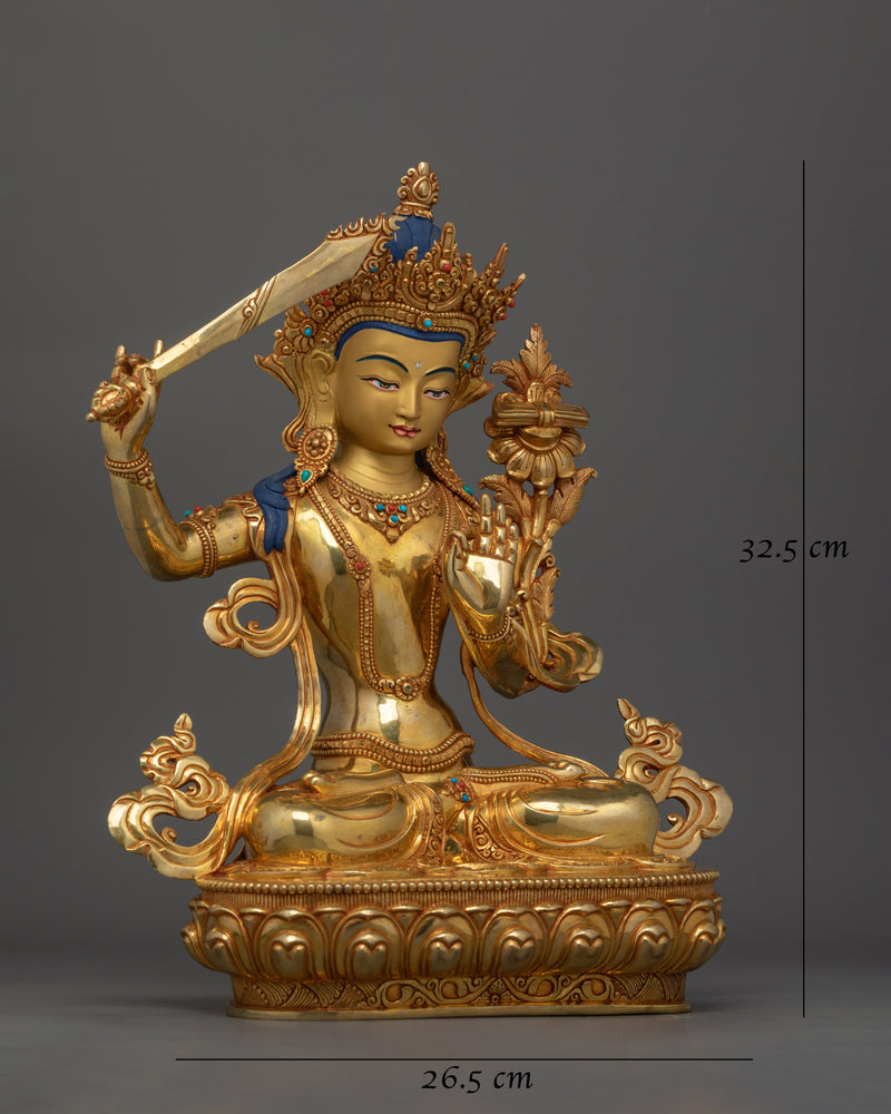 Manjushri Handmade Gold Gilded Statue | Deity of Wisdom