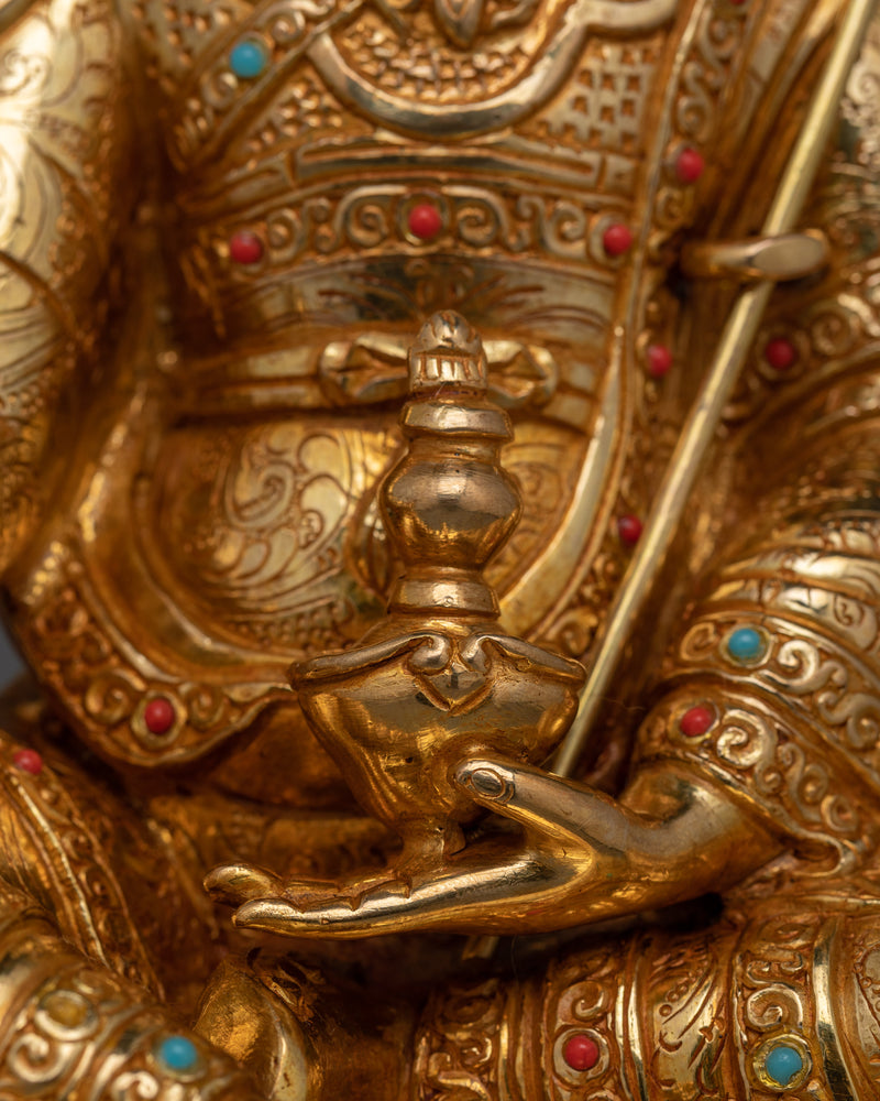 Guru Rinpoche Tantric Master in Gold Gilded Statue | Embodiment of Tantric Wisdom