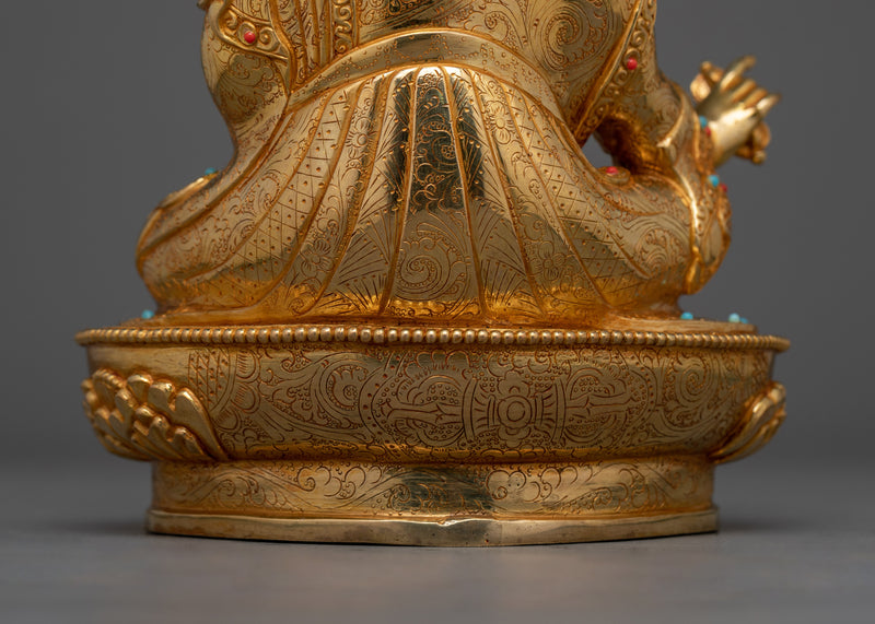 Guru Rinpoche Tantric Master in Gold Gilded Statue | Embodiment of Tantric Wisdom