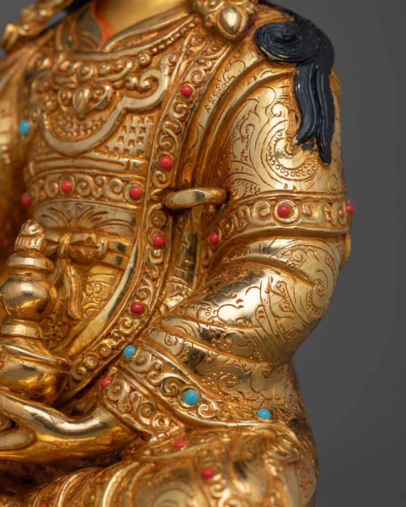 Guru Rinpoche Tantric Master in Gold Gilded Statue | Embodiment of Tantric Wisdom