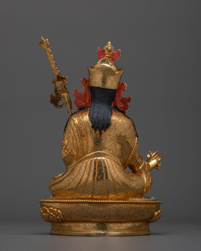 Guru Rinpoche Tantric Master in Gold Gilded Statue | Embodiment of Tantric Wisdom