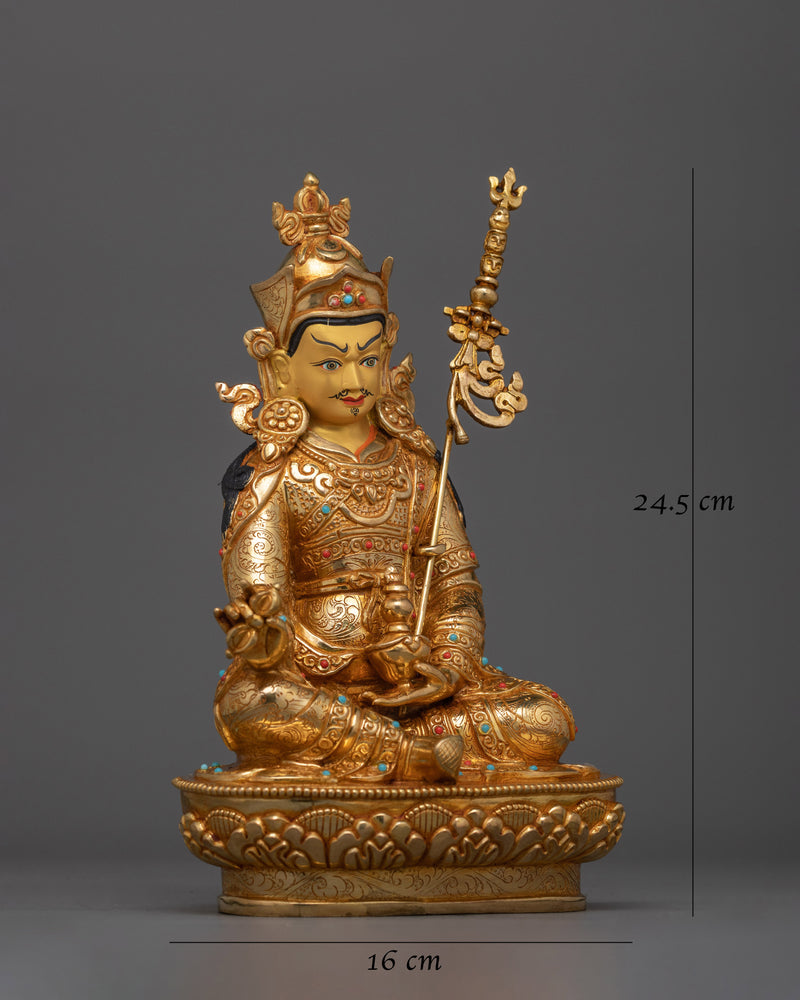 Guru Rinpoche Tantric Master in Gold Gilded Statue | Embodiment of Tantric Wisdom