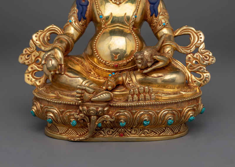 Handcrafted Jewels Deity Dzambhala Statue | Embodiment of Wealth and Compassion