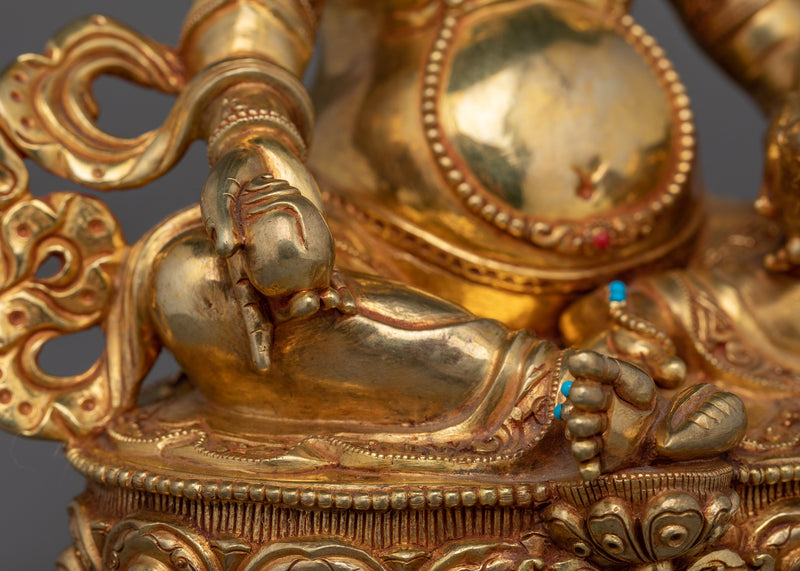 Handcrafted Jewels Deity Dzambhala Statue | Embodiment of Wealth and Compassion