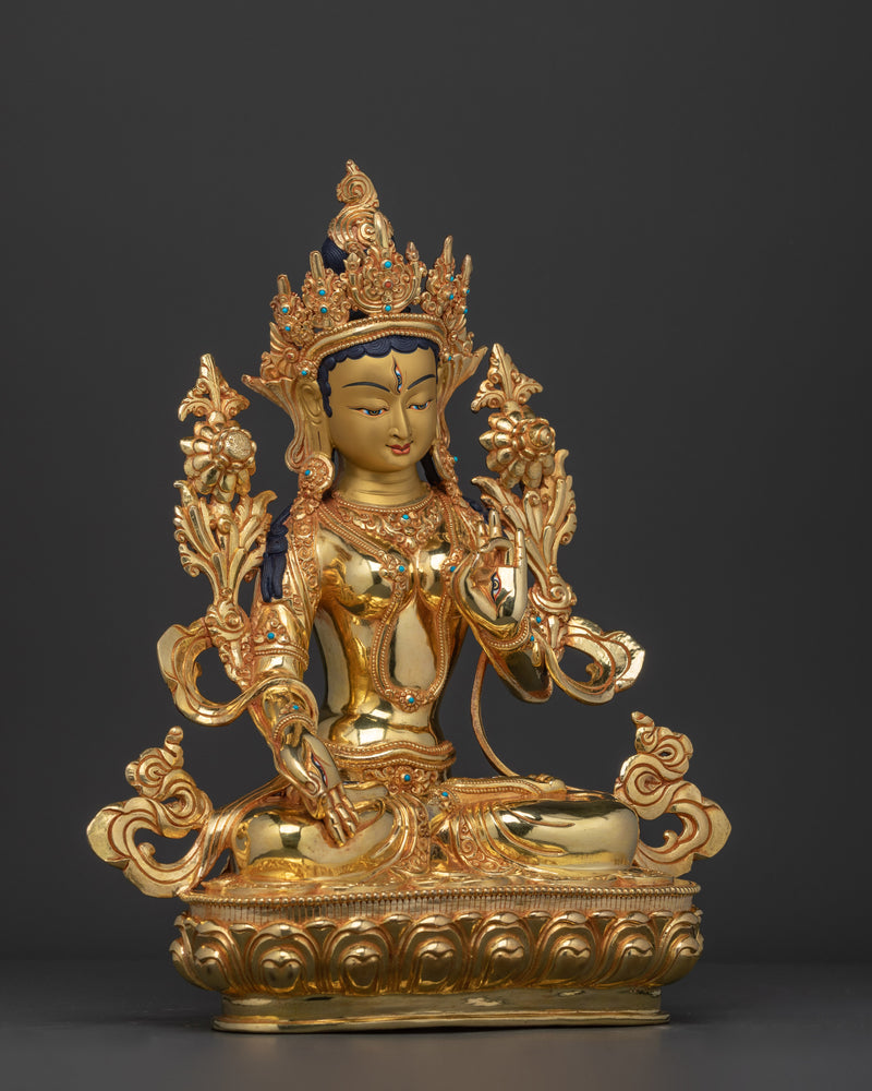 White Tara Longevity Goddess in Gold Gilded Statue | Symbol of Compassion and Healing