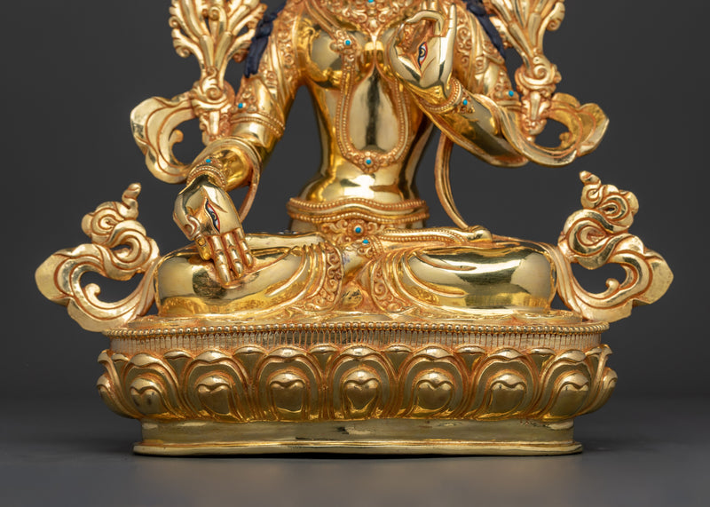 White Tara Longevity Goddess in Gold Gilded Statue | Symbol of Compassion and Healing