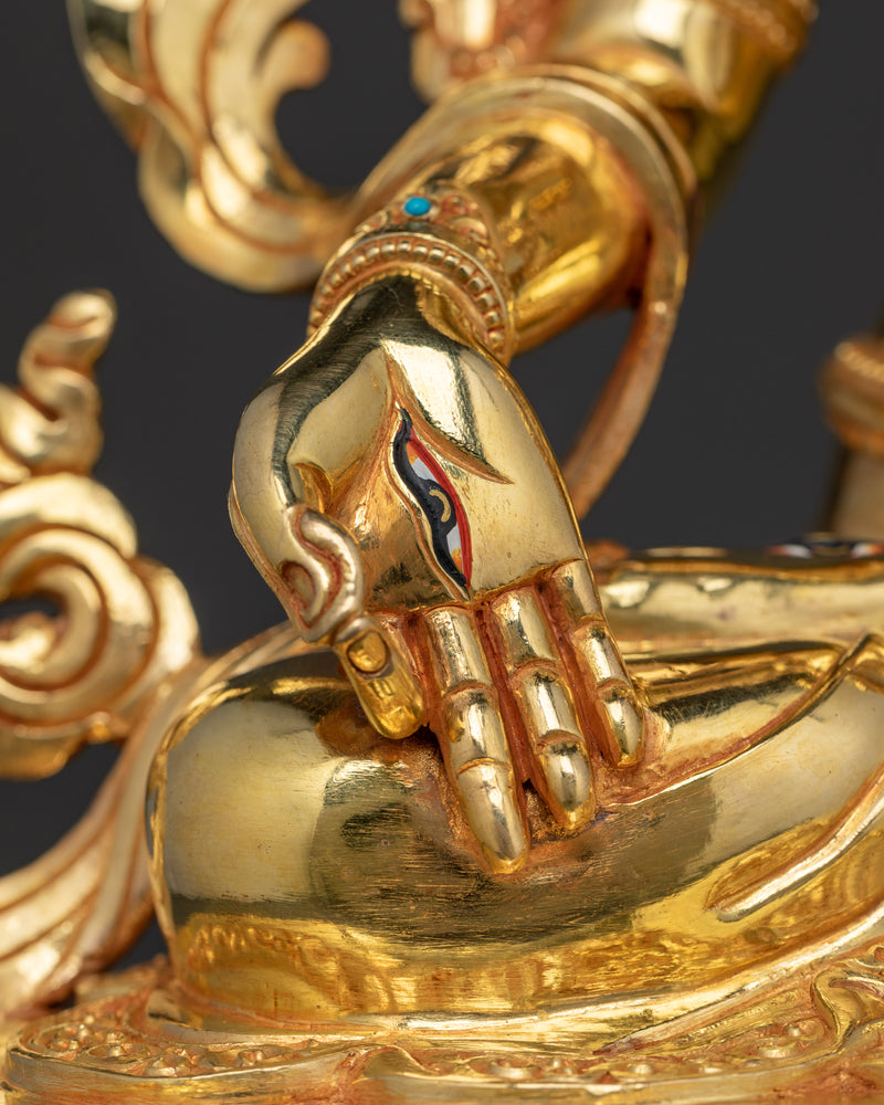 White Tara Longevity Goddess in Gold Gilded Statue | Symbol of Compassion and Healing