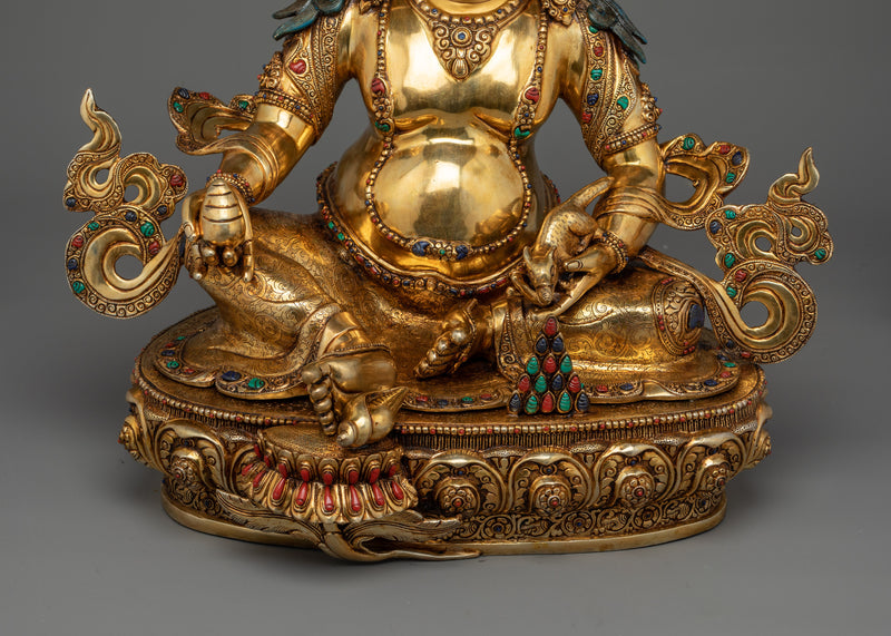 Handmade Dzambhala Gold Gilded Copper Statue | Deity of Wealth and Prosperity