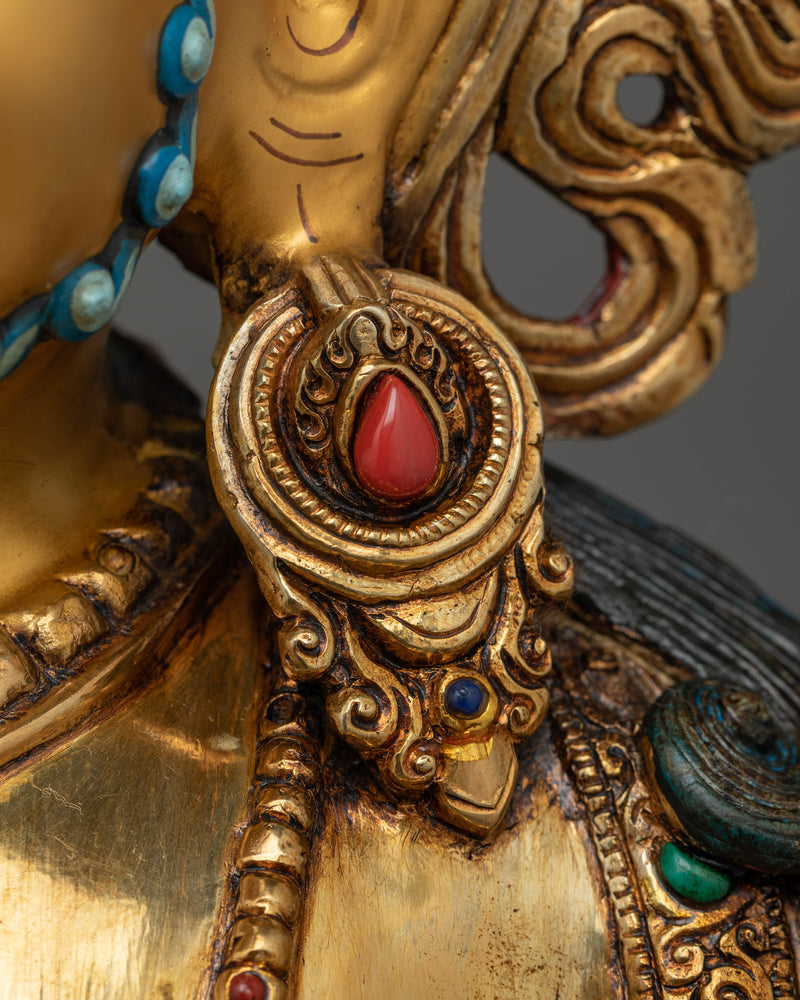 Handmade Dzambhala Gold Gilded Copper Statue | Deity of Wealth and Prosperity