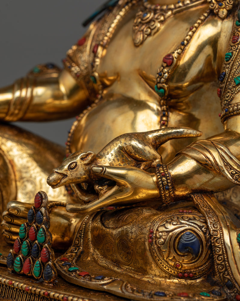 Handmade Dzambhala Gold Gilded Copper Statue | Deity of Wealth and Prosperity