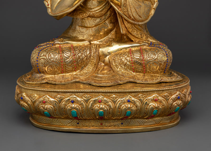 Gelug Guru Je Tsongkhapa Statue | Handcrafted Elegance in Copper and Gold