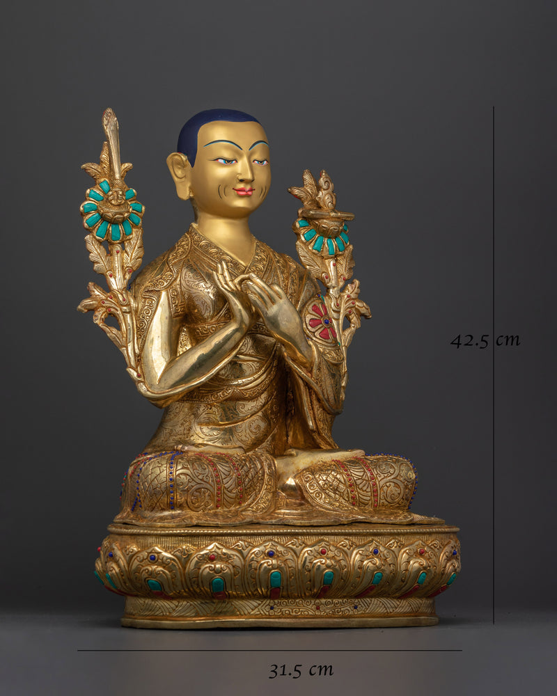 Gelug Guru Je Tsongkhapa Statue | Handcrafted Elegance in Copper and Gold