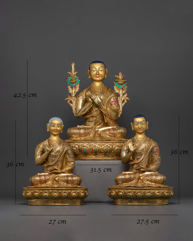 Tsongkhapa and His Two Disciples | Handcrafted Elegance in Copper and Gold