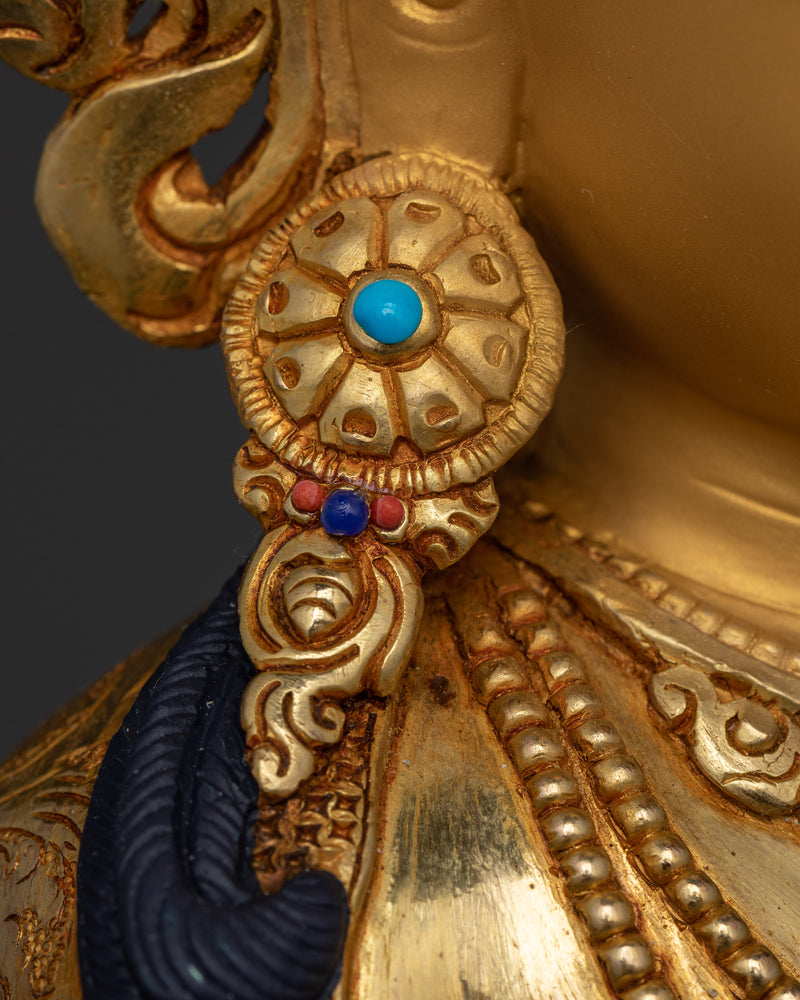 Handmade Compassion Deity Chenrezig Statue | Elegance in Copper and Gold