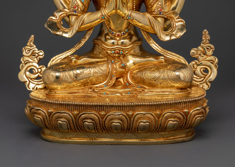 Handmade Compassion Deity Chenrezig Statue | Elegance in Copper and Gold