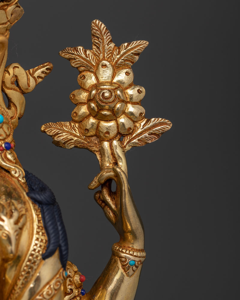 Handmade Compassion Deity Chenrezig Statue | Elegance in Copper and Gold