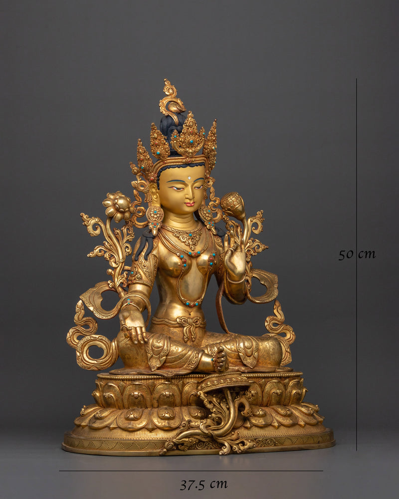 Green Tara a Nepalese Handmade Statue | Embodiment of Compassion and Action