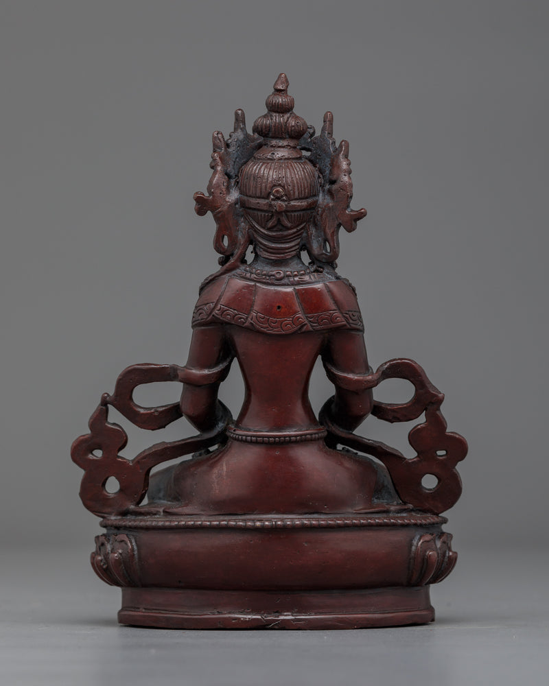 Amitayus A Small Handmade Oxidized Statue | Embodiment of Longevity and Wisdom